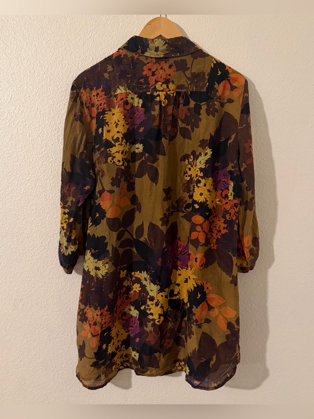 Coldwater Creek Cotton and Silk Blend Earth Tone Floral Button Up Tunic Women XL - Picture 13 of 13